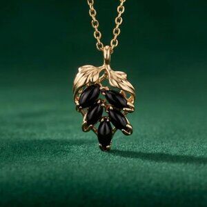 Vintage Black Onyx and Swarovski Crystal Pendant 18K Gold Electroplate Designer